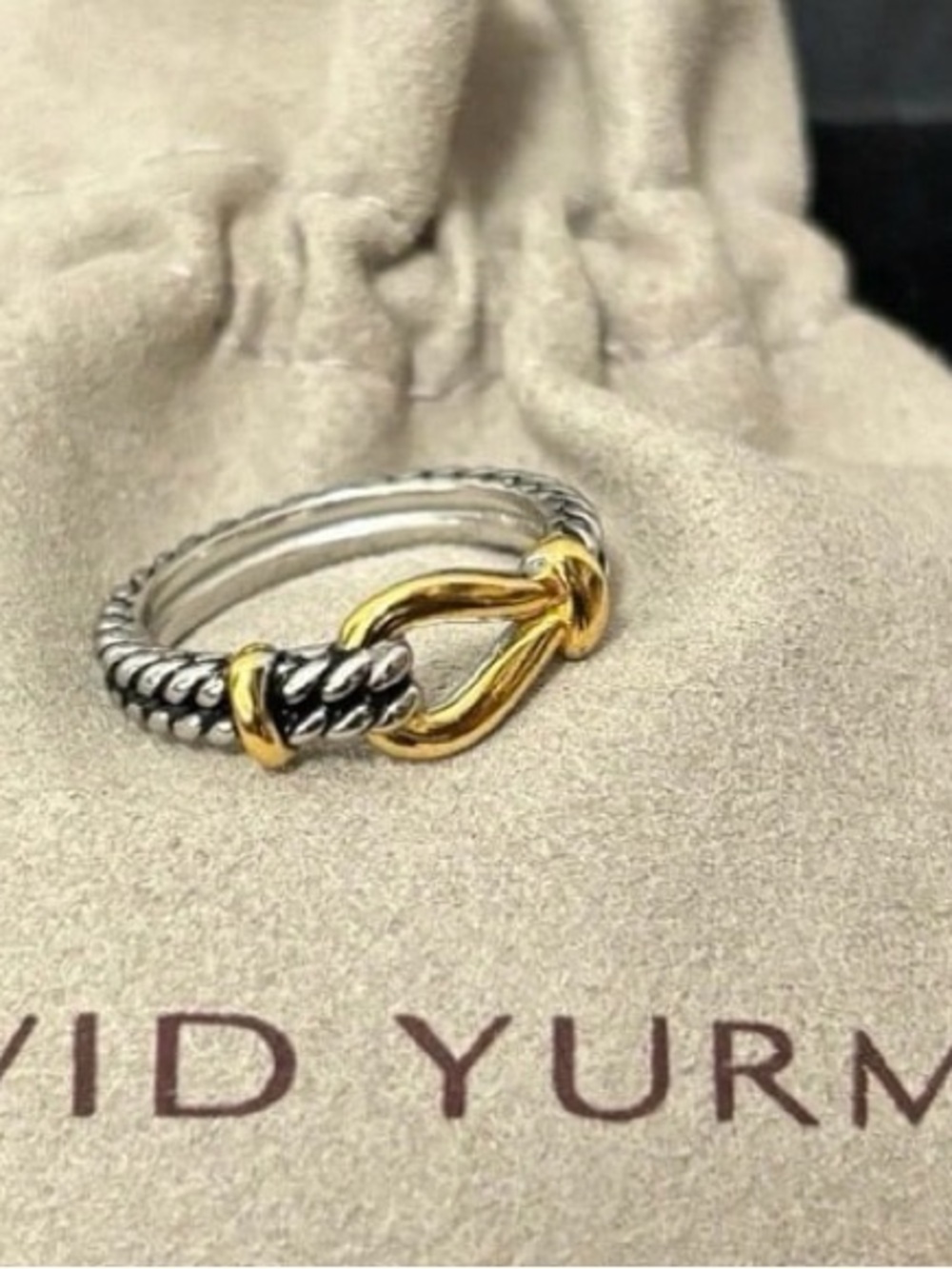 David Yurman Two-Tone Cable Knot Ring in Silver and Gold
